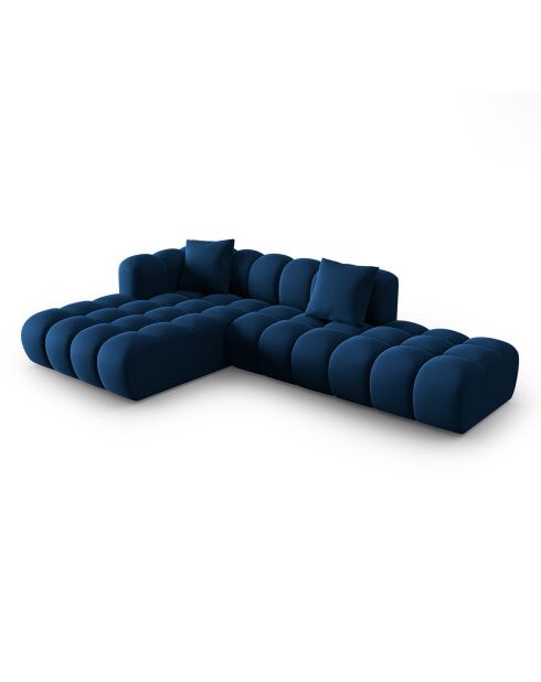 Canapé d'angle gauche en Velours Halley 5 places bleu roi - 294x175x70 cm
