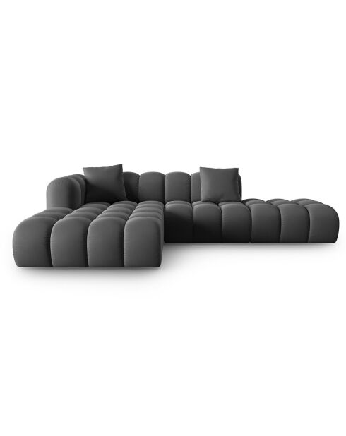 Canapé d'angle gauche en Velours Halley 5 places gris - 294x175x70 cm