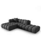 Canapé d'angle gauche en Velours Halley 5 places gris - 294x175x70 cm