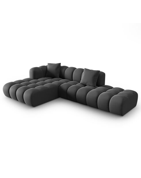 Canapé d'angle gauche en Velours Halley 5 places gris - 294x175x70 cm