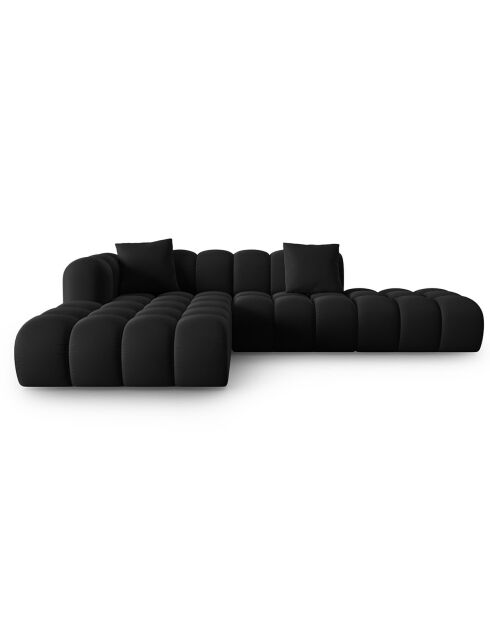 Canapé d'angle gauche en Velours Halley 5 places noir - 294x175x70 cm