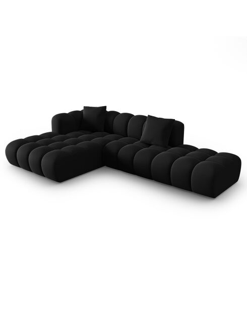 Canapé d'angle gauche en Velours Halley 5 places noir - 294x175x70 cm