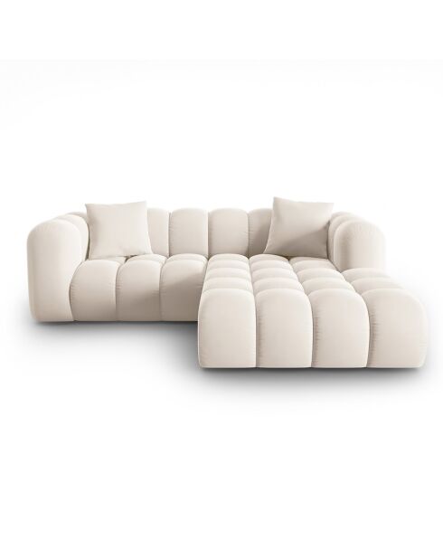 Canapé d'angle droit en Velours Halley 3 places beige clair - 228x175x70 cm