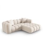 Canapé d'angle droit en Velours Halley 3 places beige clair - 228x175x70 cm