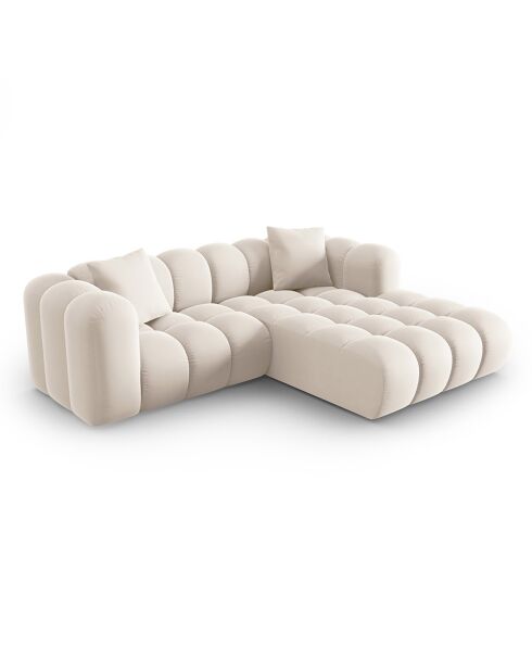 Canapé d'angle droit en Velours Halley 3 places beige clair - 228x175x70 cm