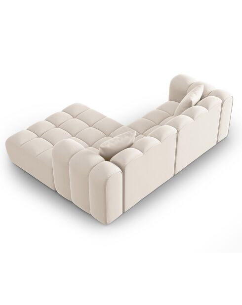 Canapé d'angle droit en Velours Halley 3 places beige clair - 228x175x70 cm