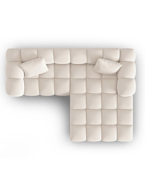 Canapé d'angle droit en Velours Halley 3 places beige clair - 228x175x70 cm