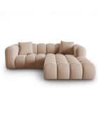 Canapé d'angle droit en Velours Halley 3 places beige - 228x175x70 cm