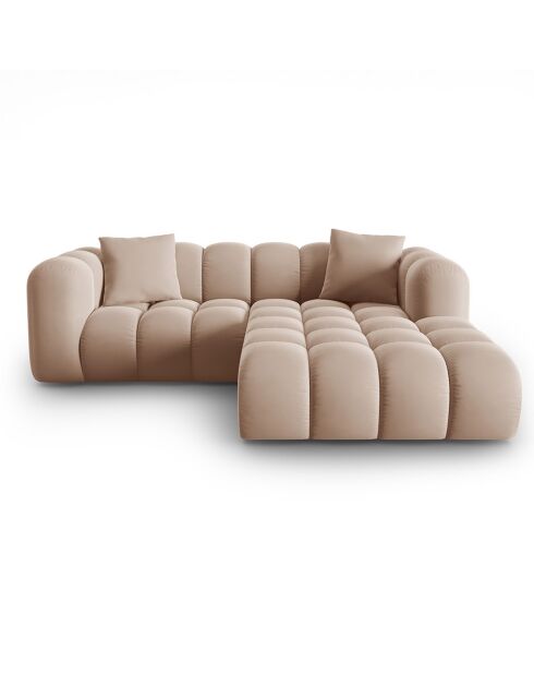 Canapé d'angle droit en Velours Halley 3 places beige - 228x175x70 cm