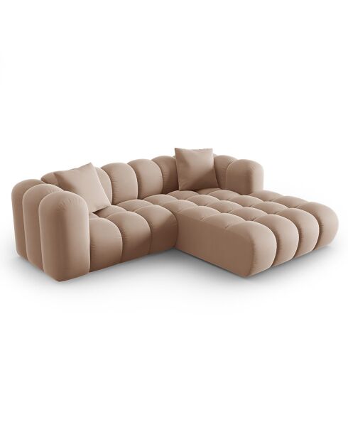 Canapé d'angle droit en Velours Halley 3 places beige - 228x175x70 cm