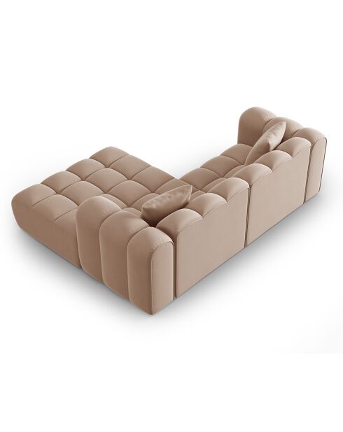 Canapé d'angle droit en Velours Halley 3 places beige - 228x175x70 cm