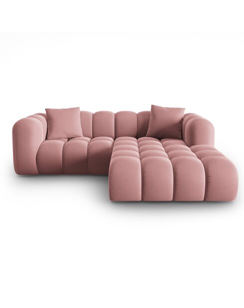 Canapé d'angle droit en Velours Halley 3 places rose - 228x175x70 cm