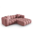 Canapé d'angle droit en Velours Halley 3 places rose - 228x175x70 cm