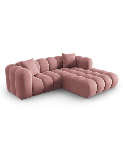 Canapé d'angle droit en Velours Halley 3 places rose - 228x175x70 cm