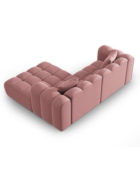 Canapé d'angle droit en Velours Halley 3 places rose - 228x175x70 cm