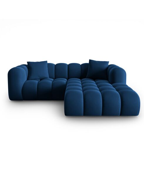 Canapé d'angle droit en Velours Halley 3 places bleu roi - 228x175x70 cm