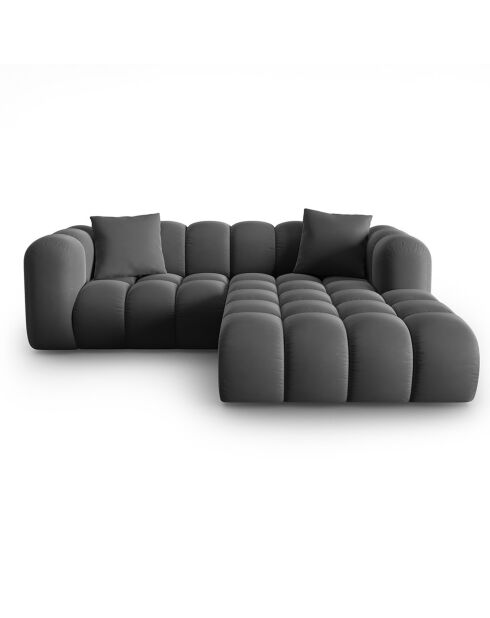 Canapé d'angle droit en Velours Halley 3 places gris - 228x175x70 cm