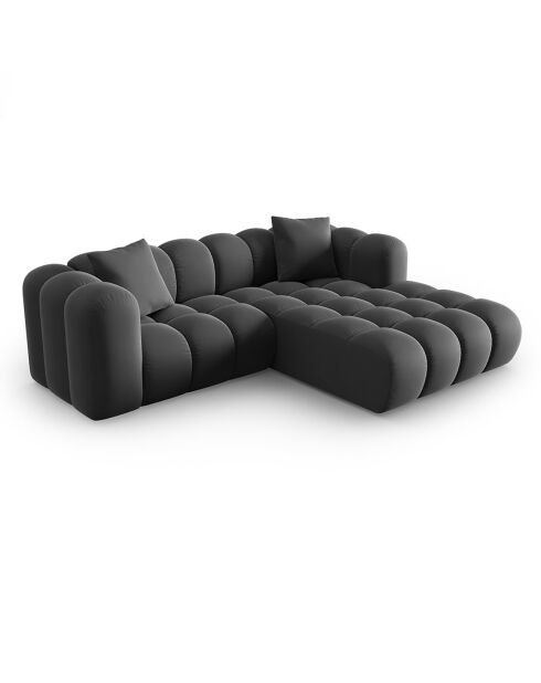 Canapé d'angle droit en Velours Halley 3 places gris - 228x175x70 cm