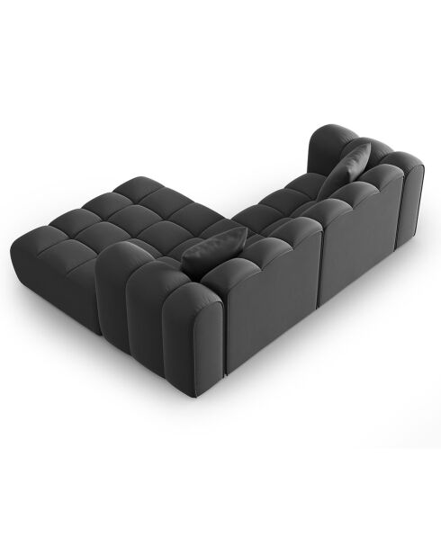 Canapé d'angle droit en Velours Halley 3 places gris - 228x175x70 cm