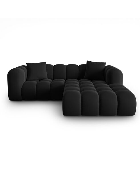 Canapé d'angle droit en Velours Halley 3 places noir - 228x175x70 cm