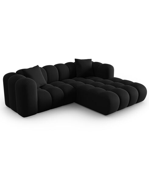 Canapé d'angle droit en Velours Halley 3 places noir - 228x175x70 cm