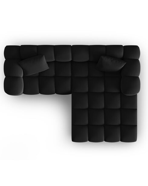 Canapé d'angle droit en Velours Halley 3 places noir - 228x175x70 cm