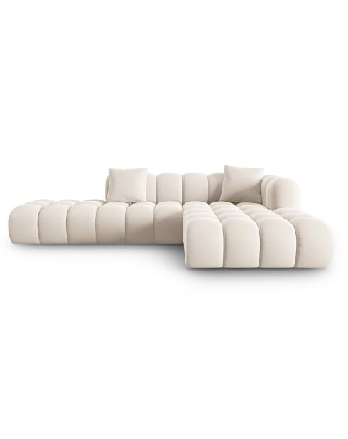 Canapé d'angle droit en Velours Halley 5 places beige clair - 294x175x70 cm