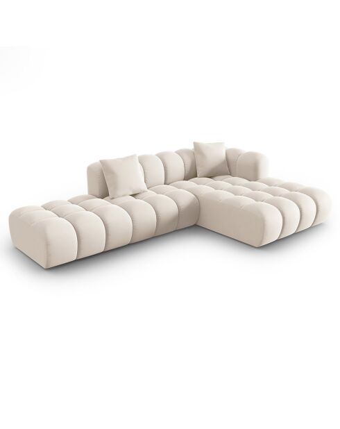 Canapé d'angle droit en Velours Halley 5 places beige clair - 294x175x70 cm