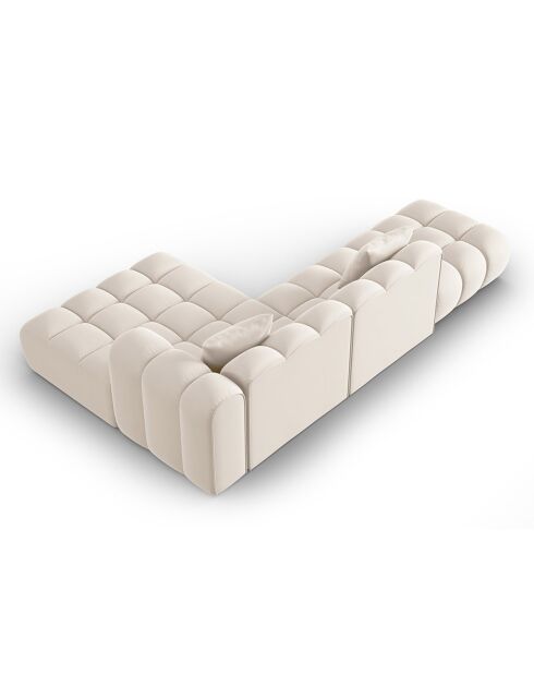 Canapé d'angle droit en Velours Halley 5 places beige clair - 294x175x70 cm