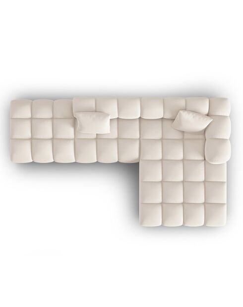Canapé d'angle droit en Velours Halley 5 places beige clair - 294x175x70 cm