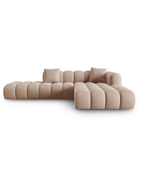 Canapé d'angle droit en Velours Halley 5 places beige - 294x175x70 cm