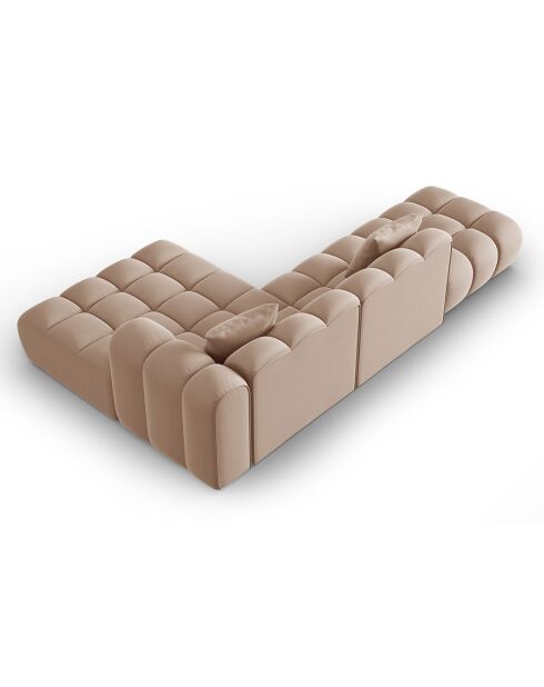 Canapé d'angle droit en Velours Halley 5 places beige - 294x175x70 cm