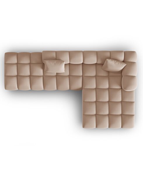 Canapé d'angle droit en Velours Halley 5 places beige - 294x175x70 cm