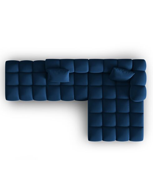 Canapé d'angle droit en Velours Halley 5 places bleu roi - 294x175x70 cm