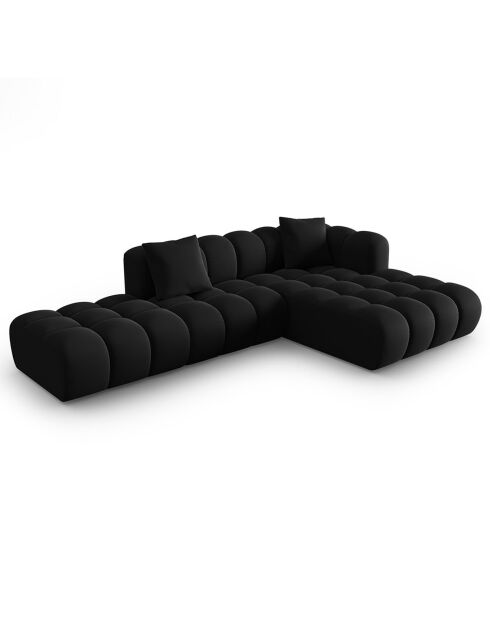 Canapé d'angle droit en Velours Halley 5 places noir - 294x175x70 cm