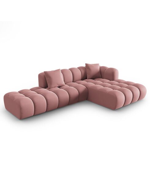 Canapé d'angle droit en Velours Halley 5 places rose - 294x175x70 cm
