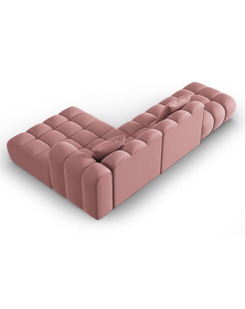 Canapé d'angle droit en Velours Halley 5 places rose - 294x175x70 cm
