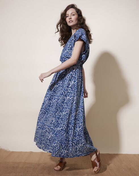 Robe longue 100% Coton Bio Dishka imprimée bleue