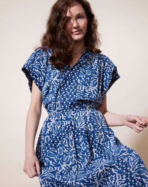 Robe longue 100% Coton Bio Dishka imprimée bleue