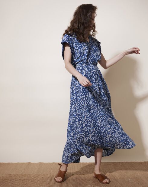 Robe longue 100% Coton Bio Dishka imprimée bleue