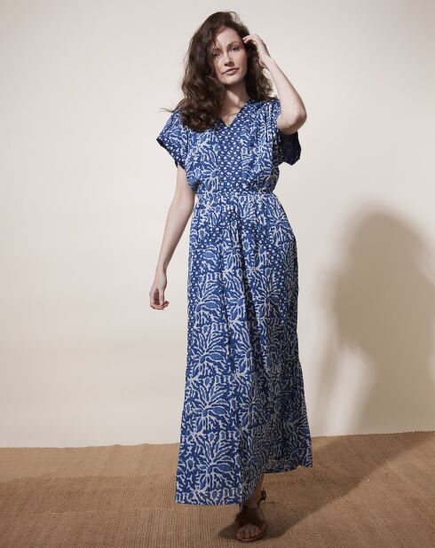 Robe longue 100% Coton Bio Dishka imprimée bleue