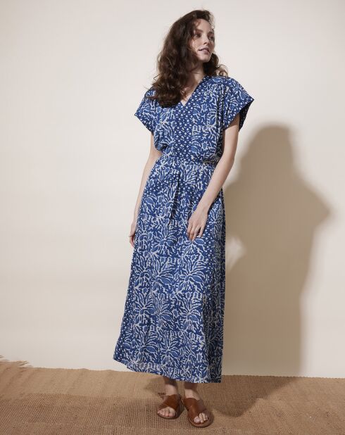 Robe longue 100% Coton Bio Dishka imprimée bleue