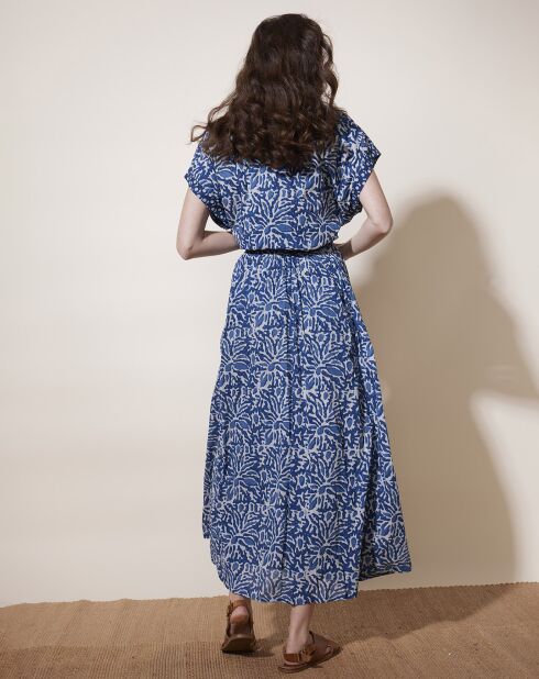 Robe longue 100% Coton Bio Dishka imprimée bleue