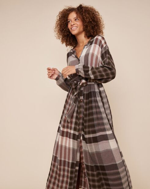 Robe chemise Miranda à carreaux grise