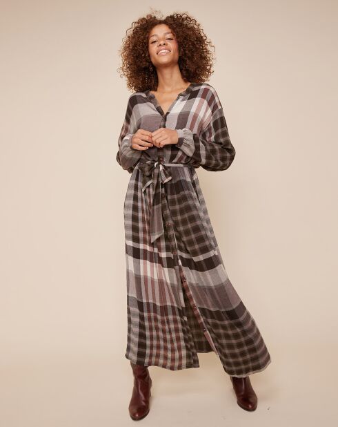 Robe chemise Miranda à carreaux grise