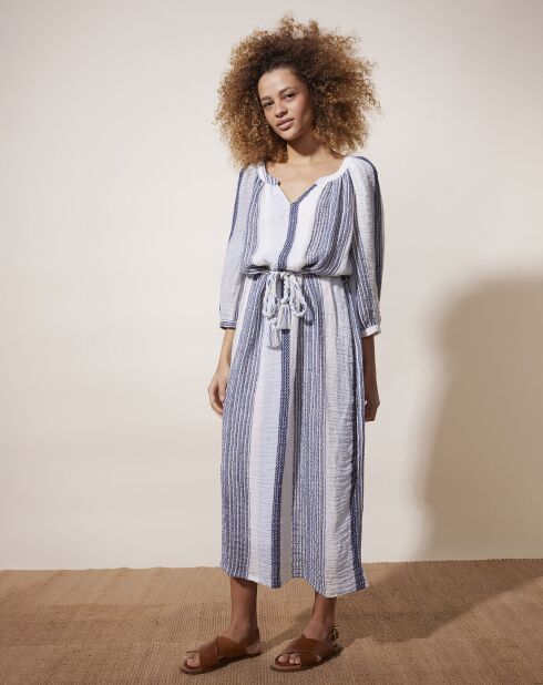 Abito in misto lino nono a righe blu/bianche