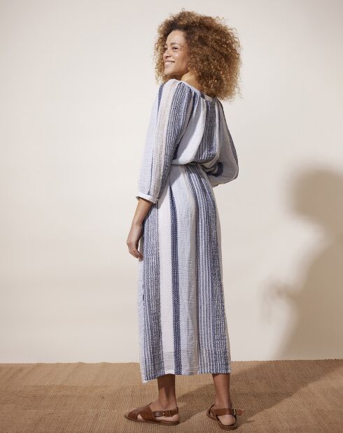 Abito in misto lino nono a righe blu/bianche