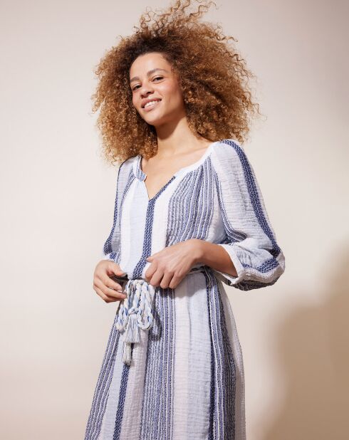 Abito in misto lino nono a righe blu/bianche