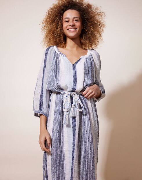 Abito in misto lino nono a righe blu/bianche