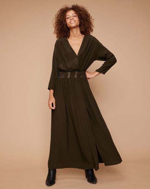 Robe longue cache-coeur Popular kaki